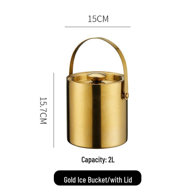 3L Double-Layer Insulated 304 Stainless Steel Ice Bucket with Thickened Handle for Wine & Beer