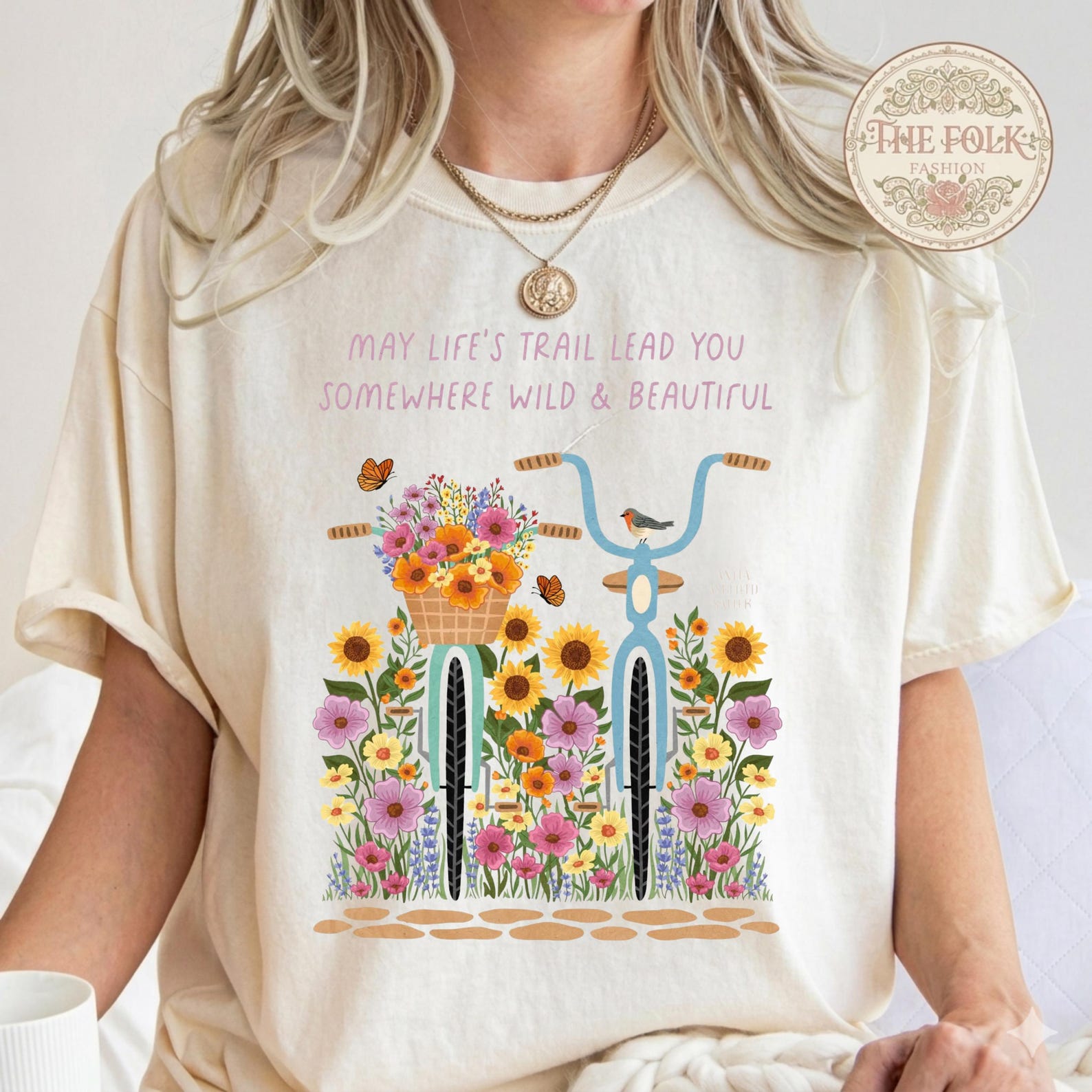 Wild and Beautiful Bicycle Shirt, Aesthetic Floral Bike Tee, Nature Lover Inspirational Gift, Cottagecore Wildflower Tshirt, Comfort Colors S