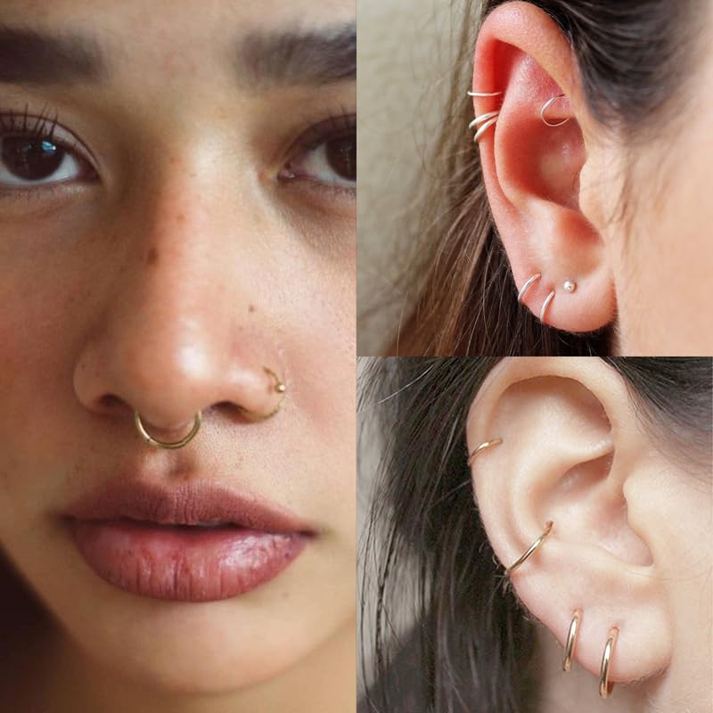 18G 316L Surgical Steel Nose Ring Hoop, Cartilage Hoop Earrings for Women Men Piercing Jewelry 6mm/8mm/10mm/12mm