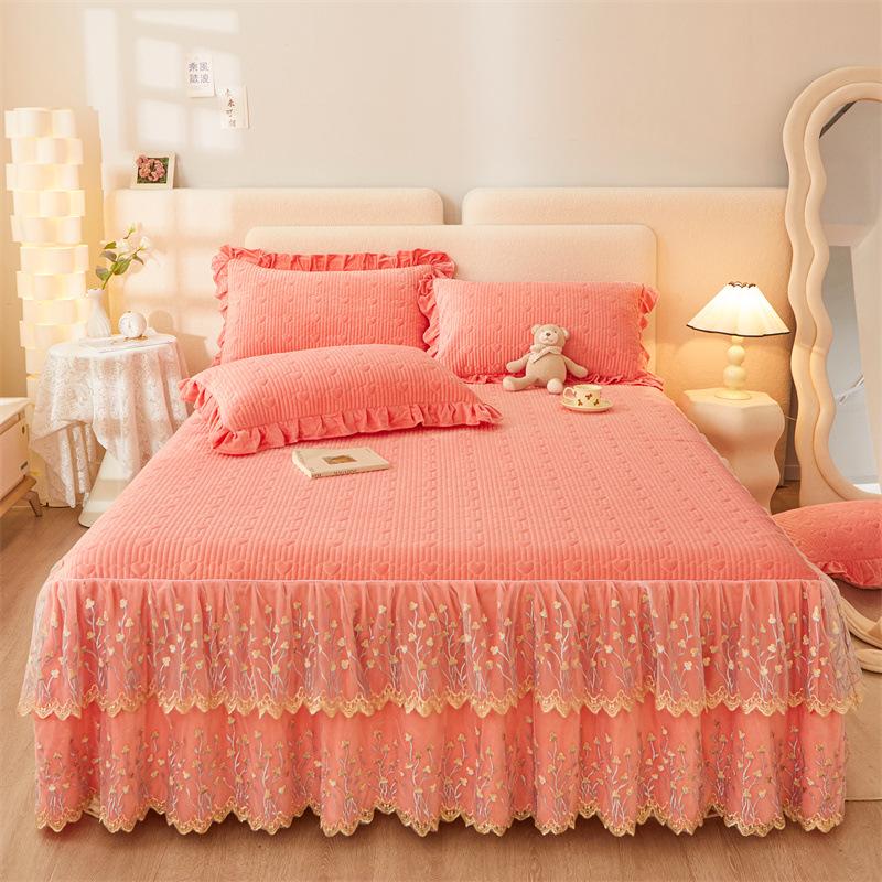 Jupe de lit en Fiber de lait d'hiver, couvre-lit matelassé en dentelle, épais et chaud, couverture de matelas en polaire pour bébé, literie en molleton de corail