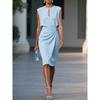 Womens Round Neck Keyhole Sleeveless Waist Twist Bodycon Midi Dress