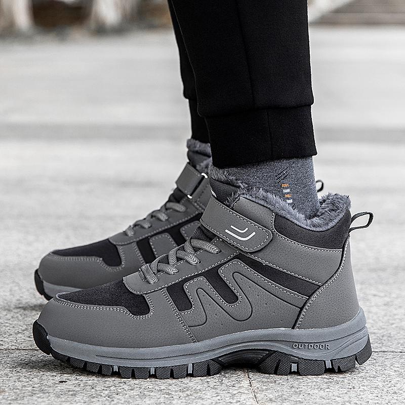 2024 Winter Women Men Boots Plush Leather Waterproof Sneakers Climbing Hunting Shoes Unisex Lace-up Outdoor Warm Hiking Boot Man