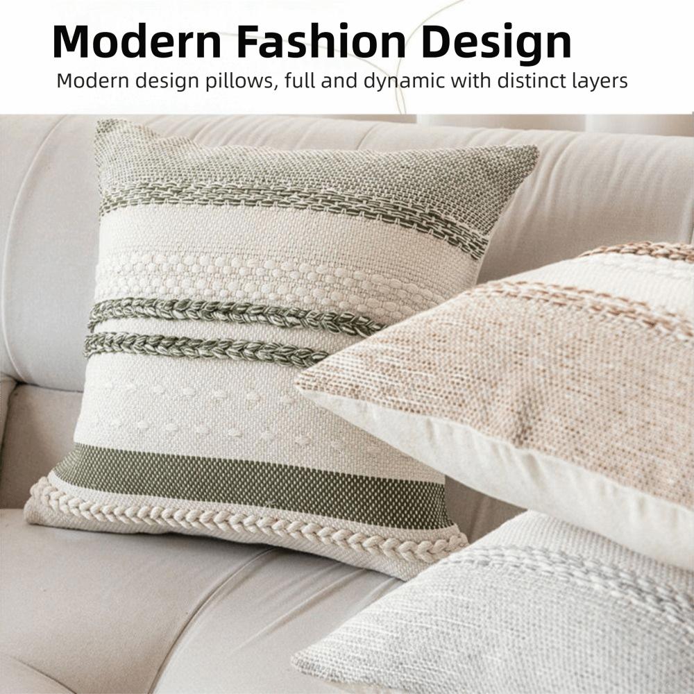 18x18 Inch Boho Throw Pillow Covers Striped Pattern Bohemian Style Large Throw Pillows Textured Design
