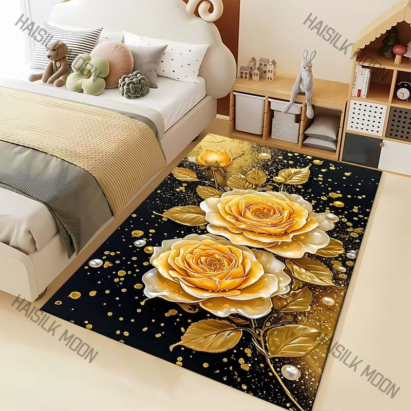 

Creative Golden Flowers Pattern Carpet for Living Room Bedroom Bedside Floor Mat Sofa Table Area Rugs Home Decor Large Size 40x60cm