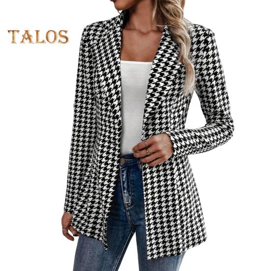 

Женский пиджак с зазубренными лацканами, длинный рукав, на одной пуговице, приталенный пиджак с клетчатым принтом, верхняя одежда для офиса M чёрный