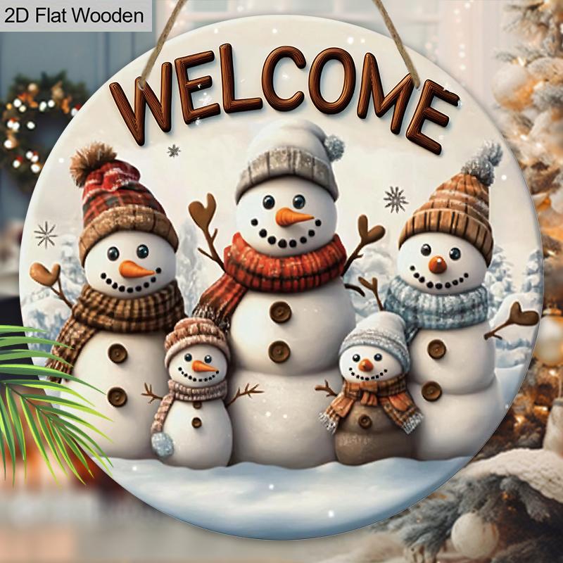 Warmes Winterweihnachten Holzschild mit Schneemannmuster - Navidad Willkommensschild für Haustür, Wandhänge-Dekor - Ideale Weihnachtsdekoration