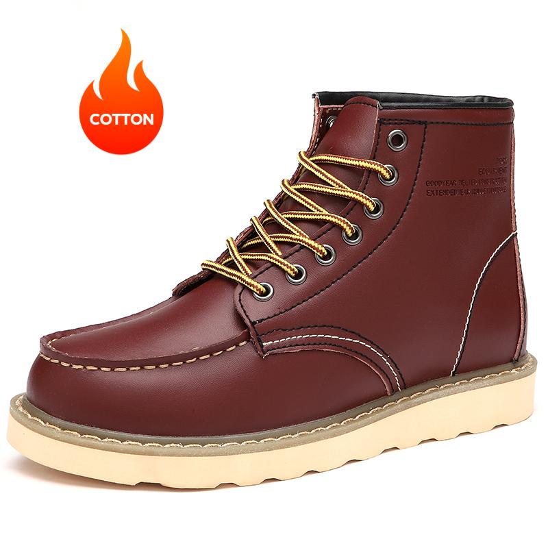 Pánské boty na motorku Pohodlné pracovní boty na platformě Outdoorové kožené boty Fashion Plus Fleece Pánské boty do tepla