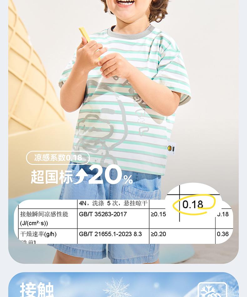 B. Duck yellow duck children's clothing striped print for boys and girls summer new casual versatile short sleeved top
