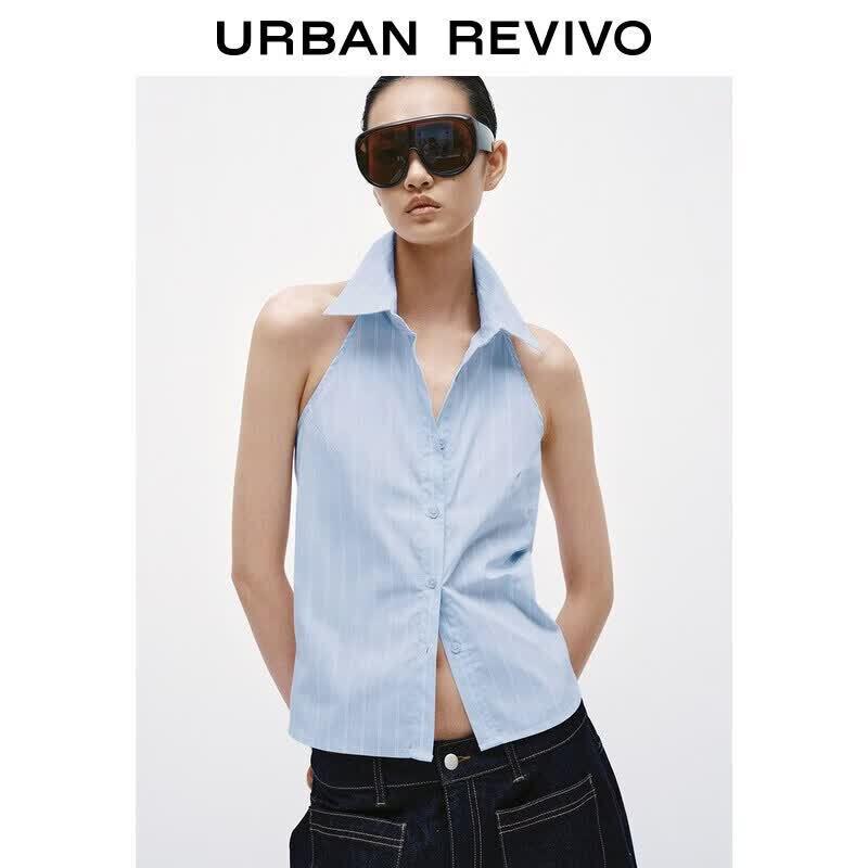 UR2026 Women s Striped Sleeveless Slim Shirt M