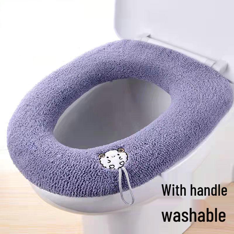 Winter Washable Knitted Toilet Seat Cover - Solid Color Cushion Pad