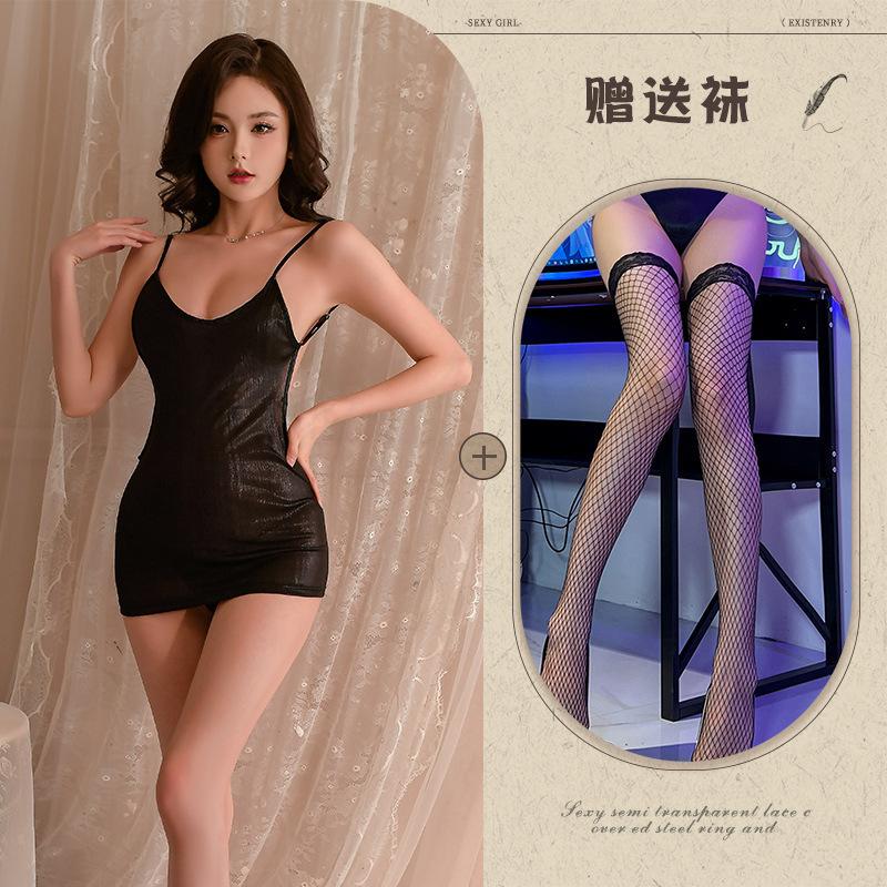 Large Size New Sexy Underwear Sexy Live Streaming Host Temptation Shiny Tight Hip Skirt Suspenders Internet Celebrity Free Suit