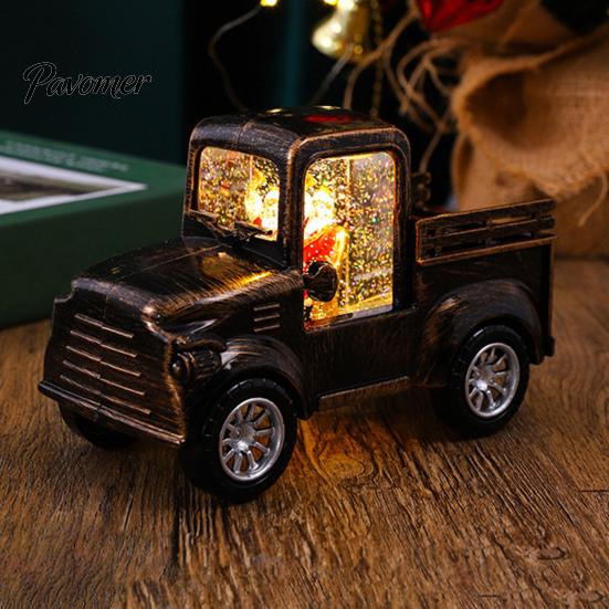 Retro Pickup Truck Decor Christmas Night Light with Snow Lantern, Battery Creative Gifts for Family Operated Decorative LED Lamp Home Bedroom, Holiday