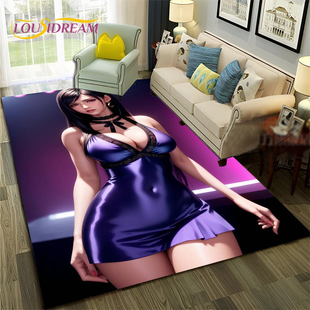 Game Cartoon Sexy Lace Girl Tifa Aerith Carpet Rug for Home Living Room Bedroom Sofa Doormat Decor,Area Rug Non-slip Floor Mat