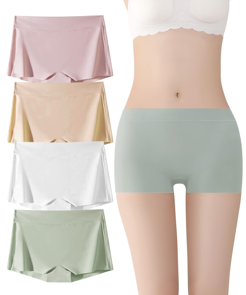 

RUOXIAO Бесшовные боксеры, женские трусы, нижнее белье, эластичные, тонкие, мягкие, эластичные, с поддержкой, 4 штуки