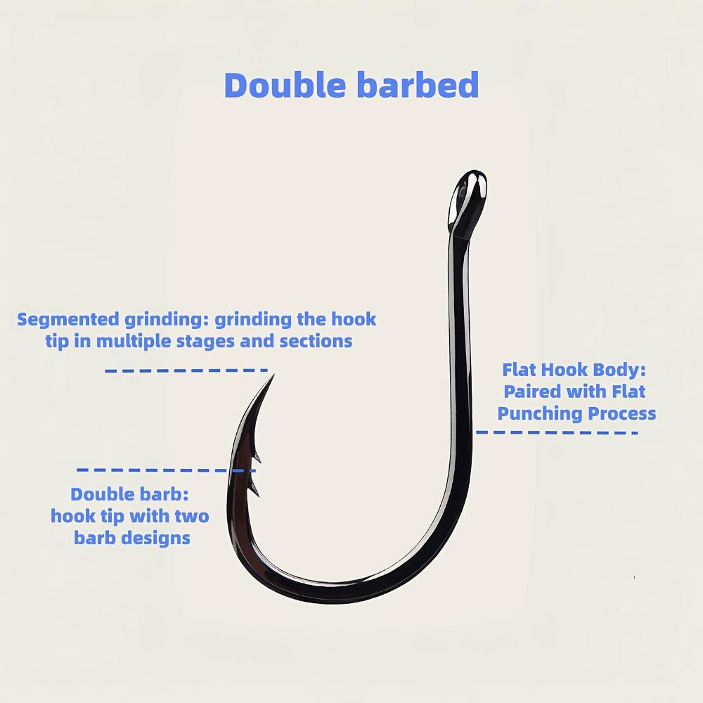 50 Stück Hochleistungs-Doppelhaken mit beschwertem Öhr & Ring - für Salzwasser-/Süßwasserfischerei, Hecht, Forelle, Barsch, Lachs