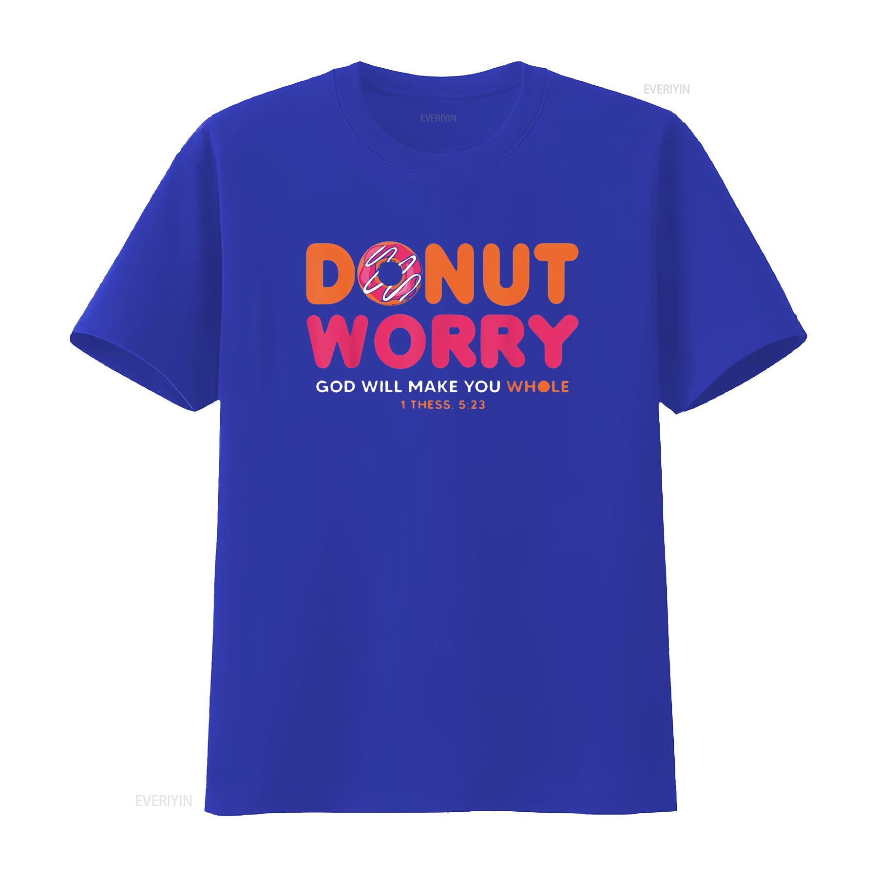 

Donut Worry God Will Make You Whole Funny Religious Womens T Shirt Black vintage Washed Soft Casual homme streetwear Slightly S