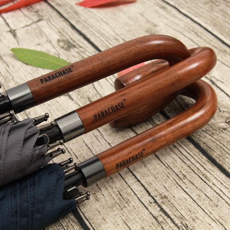 High-End Solid Wood Handle Hook Extra Large 112cm Umbrella Surface Long Handle Umbrella Wind-Resistant Sunny Umbrella Pure Color Business Men