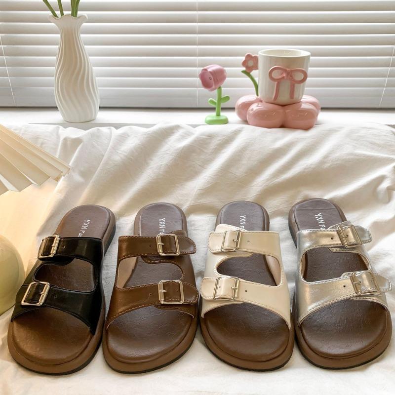 Fashion Slippers for Women 2025Summer Thick-soled Slippers Designer Belt Buckle Slipper Luxury Leather Sandals for Women Sandalias Mujer