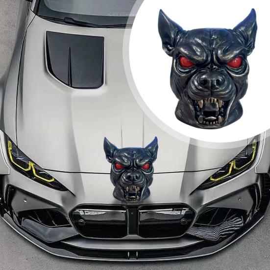 Demon Dog Car Hood Ornament Resin Sculpture with Red Eyes And Fangs Weather-Resistant Automotive Decor for Sedans Trucks Jeeps