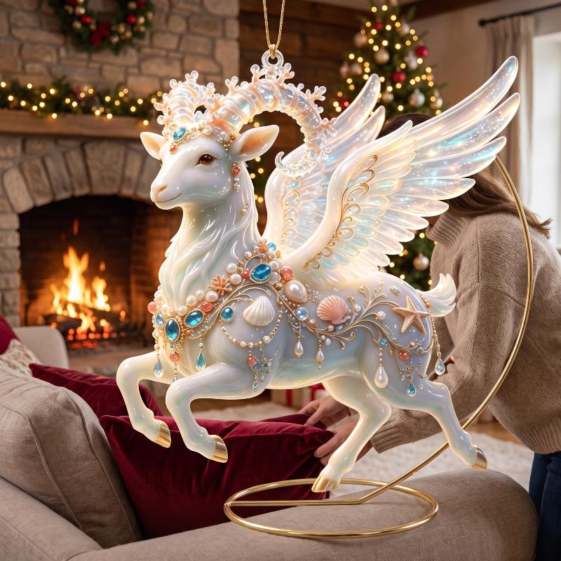 2D Red Golden Ram Christmas Hanging Ornament With Exquisite Details Glossy Finish For Christmas Tree Home Holiday Party Decorati