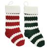 1Pc Christmas Stocking Knitted Red Green White Striped Large Capacity Reusable Xmas