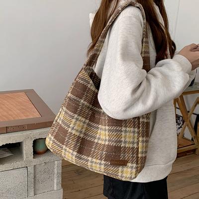 Große Kapazität Tasche Damen Neue Plaid Retro Alles Student Klasse Ins Wind Single Shoulder Pendler Einkaufstasche