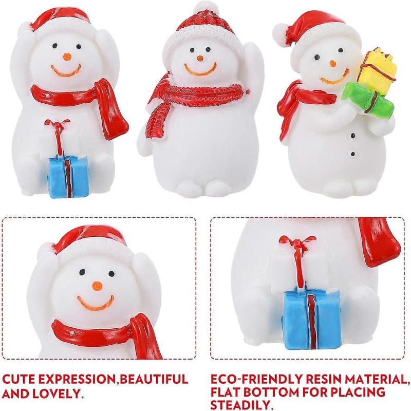 8pcs Mini Fairy Snowman Figurine Miniature Snowman Figurines Resin Snowman Ornament Xmas Party Favors for Christmas Party Desktop Decoration -Yx