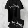 Neues Herren Freizeit Los Angeles Buchstaben Aufdruck Bequem Atmungsaktiv T-Shirt Shorts Set Outdoor Bequem Zweiteiliges Set
