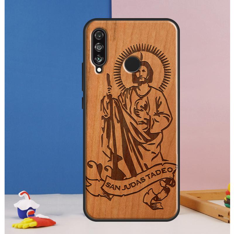 Guadalupe San Judas Wood Case For Huawei Nova Y70 Y60 Y90 Y61 Y91 Y72 Y73 12s 12i 11i 8i 9 10 SE P30 P40 Lite P60 Pro