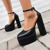 34-48 Summer Round Head Thick Heel Super High Heels Light Mouth Foot Fashion Show Large Size Single Shoes Women