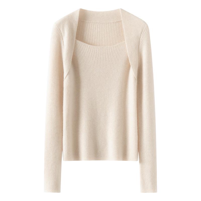 Lekasha Women's 100% Pure Cashmere Square Neck Slim-Fit Pullover