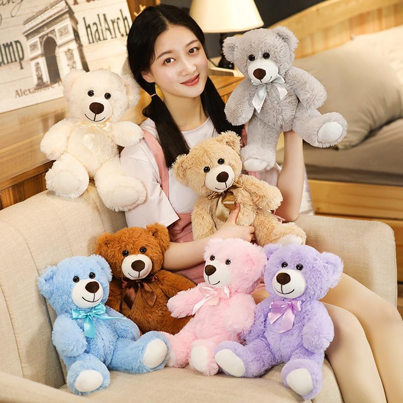 Cute Bear Doll Plush Toy Bow Teddy Panda Soothing Sleeping Doll Rag Doll Gift