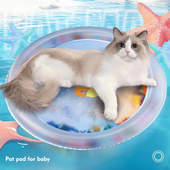 Pet Cooling Water Bed for Dog Cats Thickened Pet Water Sensory Play Mat Ocean Theme Interactive Self Play Toy with Floating Fish