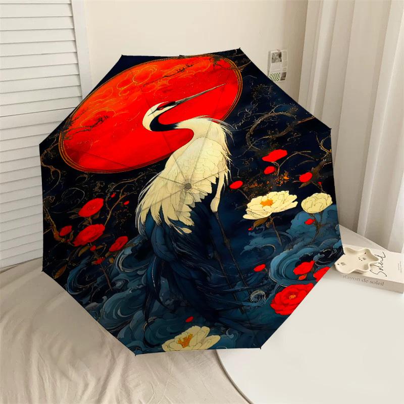 

1PC crane red moon Automatic Open/Close Umbrella Compact Folding Umbrella with 8-Rib Shaft lightweight esign, Highquality Fabric1128A