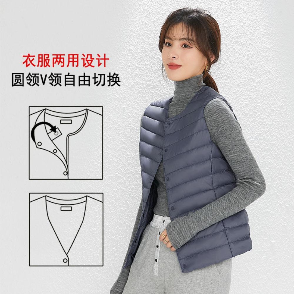Women's V‑Neck Sleeveless White Duck Down Vest Regular Fit Commuter Layering Gilet