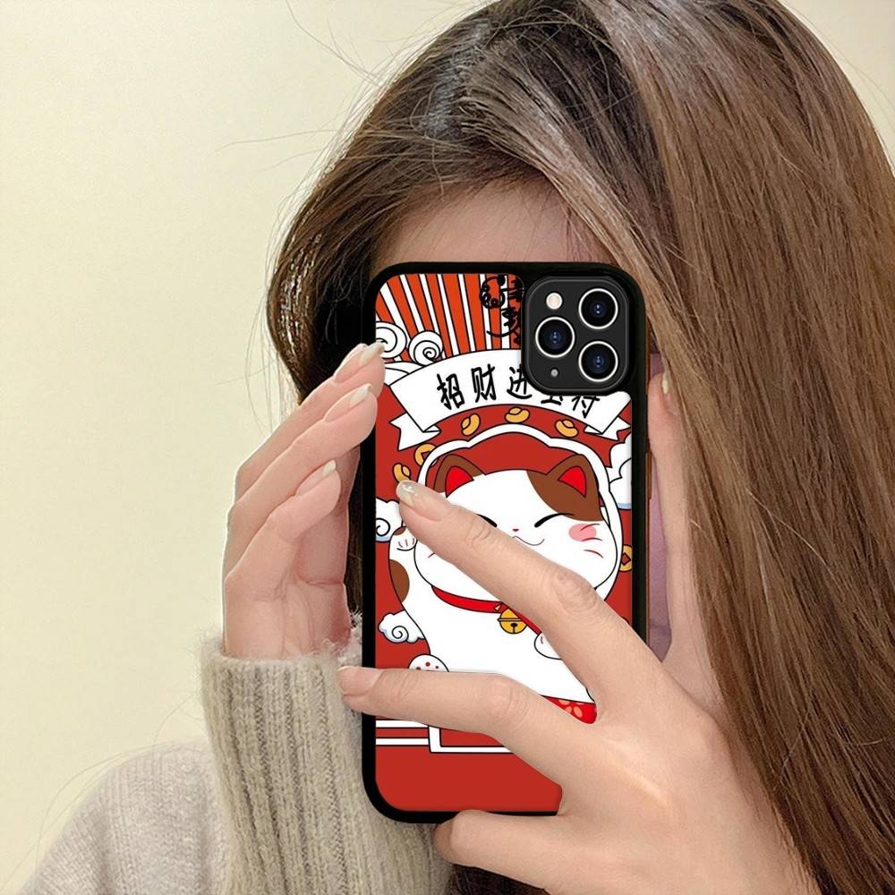 Maneki Neko Lucky Money Cat PC+TPU Phone Case For IPhone 11 12 13 14 15 16 17 Plus Pro Max Cover