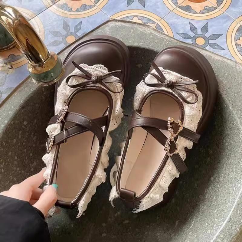 2025 neue schwarze Schleife flacher Mund Damenschuhe Sommer mit Rock Mary Jane kleine Lederschuhe Plateau vielseitige einzelne Schuhe