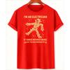 Black Electrician Skeleton Humor T-Shirt ‘Shut The Main Breaker Off’ Graphic Casual Tee for Electric Enthusiasts Trendy Outfits