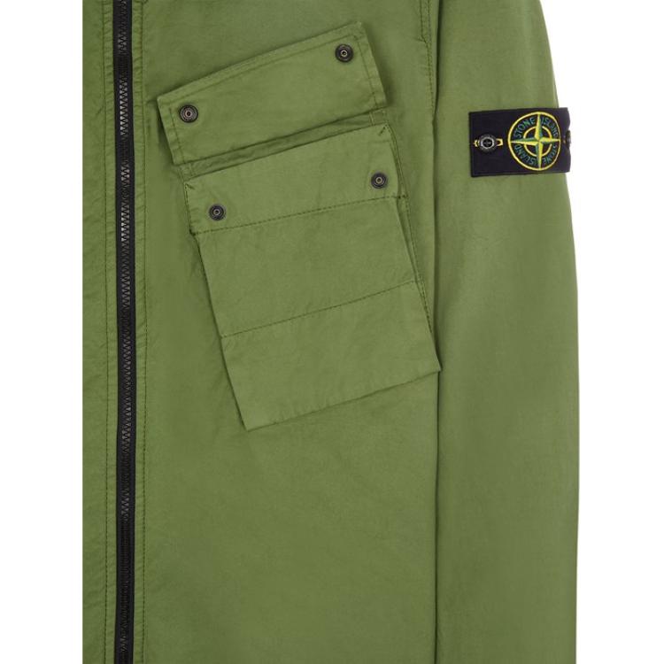 Stone Island Compass Patch Zip up Shirt Green Men Outerwear 771510910-V0058
