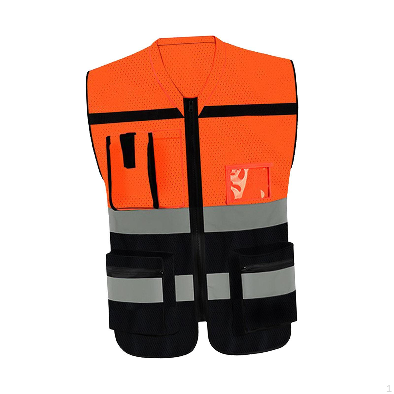 

Светоотражающий жилет высокой видимости для мужчин и женщин с карманами на молнии для бега и пешего туризма Orange Black XL