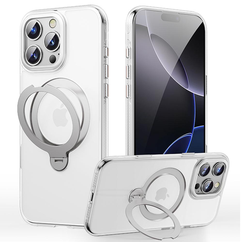 

For iPhone 16 Pro Max Case Compatible with MagSafe Drop Proof TPU PC Kickstand Phone Cover Transparent