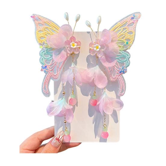 

1 Pair Giant Butterfly Hair Clip with Sheer Mesh Wings Flower Hair Side Claw for Women Girls Fairy Princess Hair Accessory for Wedding Party Costume розовый