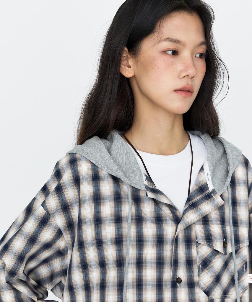 MONGDOL Oversized Check Graphic Hoodie Gray Mdsh028Gray