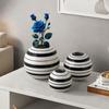 Ceramic Vase Black and White Striped Round Ball Geometric Lines Flower Vase Flower Arrangement Accessories Home Decoration