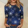 3/4 Sleeve Shirts For Women Print Christmas Tees Blouses Casual Plus Size Basic Tops Pullover