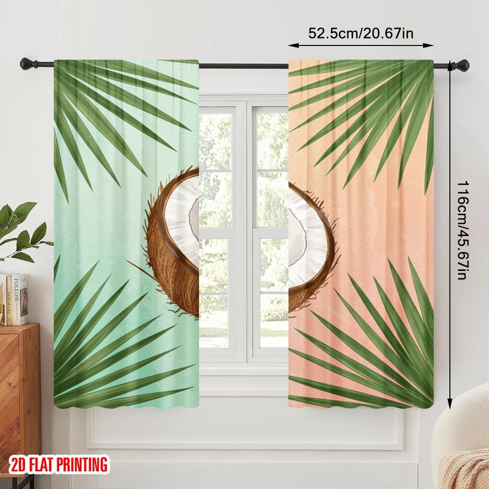 2pcs 2D Flat Printing Party Curtains Tropical Coconut Palm Leaves Polyester Fabric Without Electricity Festive Holiday Use for