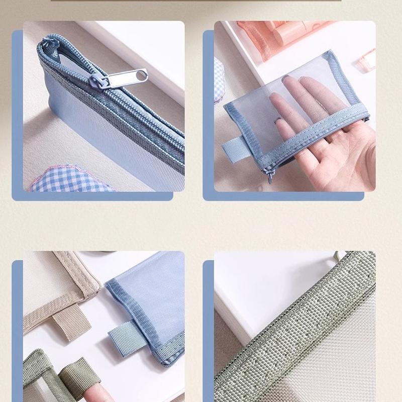 1Pc Portable Mini Zipper Mesh Storage Bag New Coin Purse Small Square Mesh Coin Purse Travel Storage Carry Pouch With Zippered