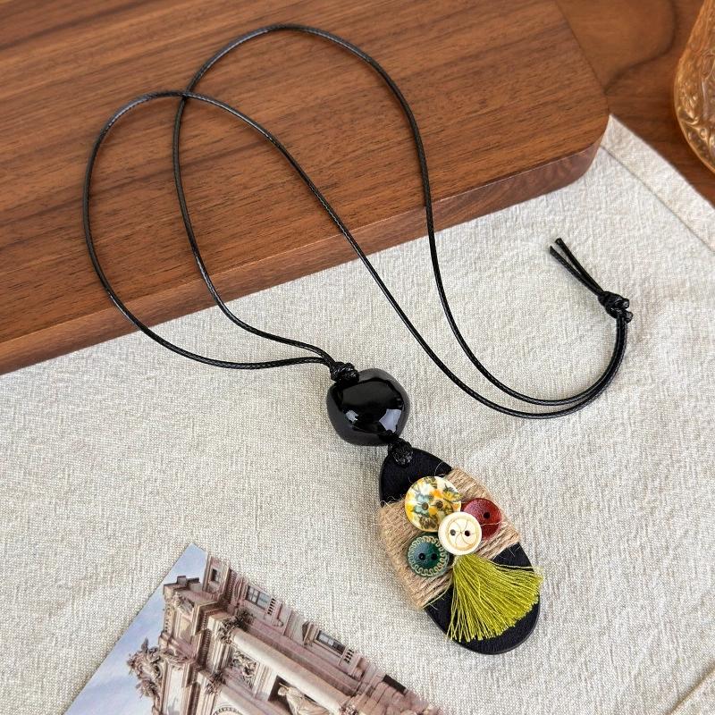 Trendy Boho Hol Hout Dikke Geometrie Bamboe Gewricht Hanger Lang Verstelbaar Koord Trui Ketting Ketting Voor Vrouwen Bedels Sieraden