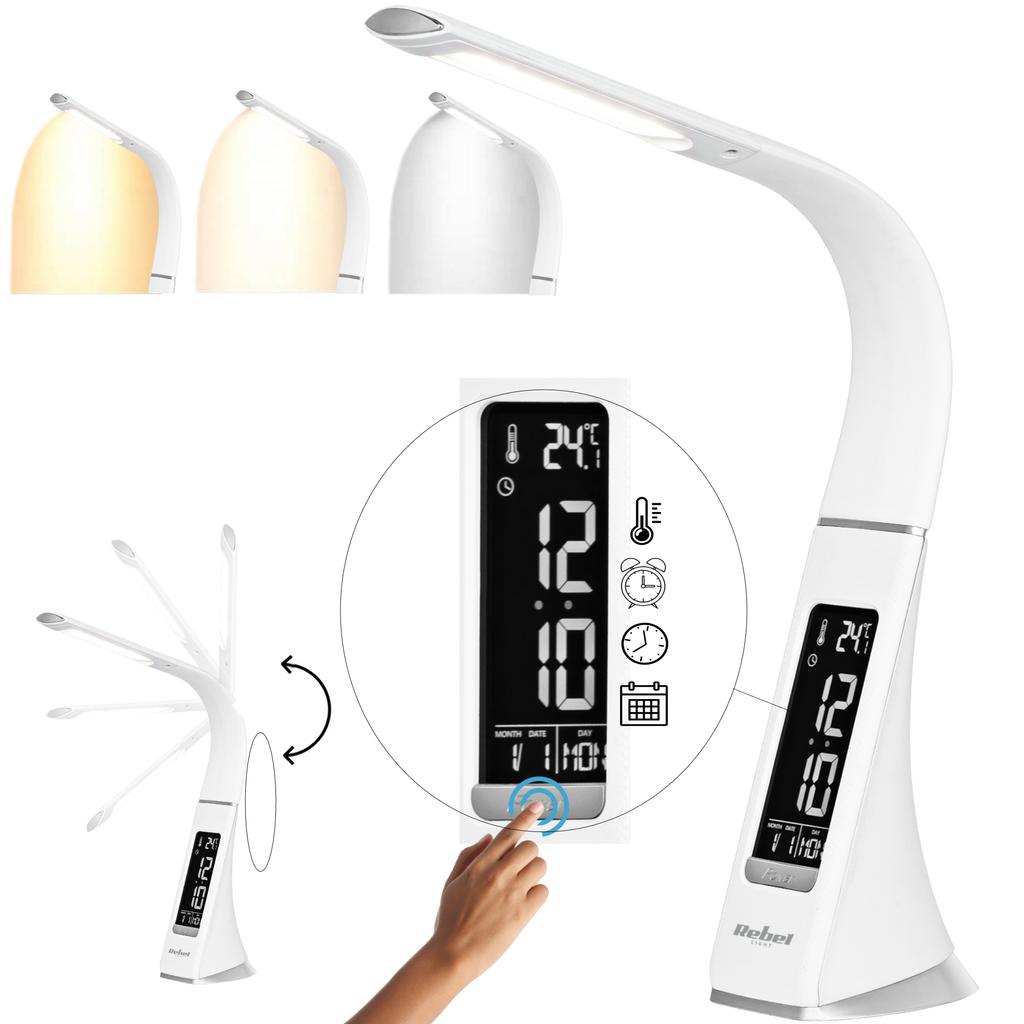 LED Desk Lamp Night Light Adjustable LCD Alarm Clock 7W USB Rebel