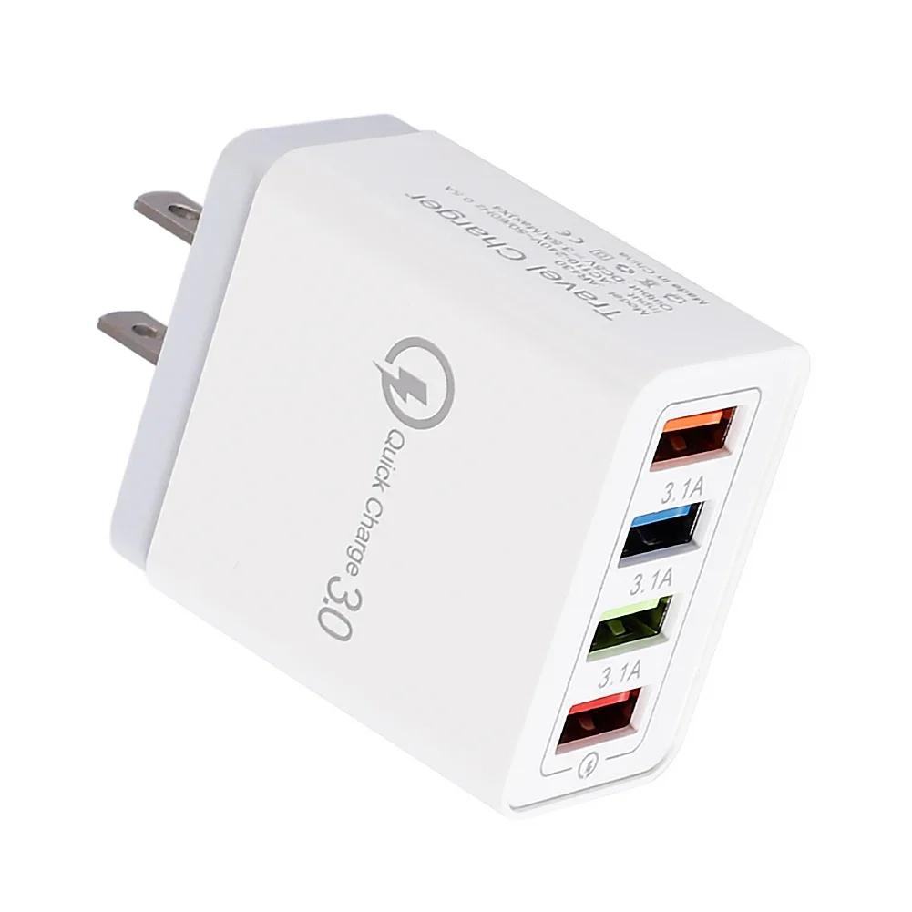 1PCS 5V USB Charger 4 Ports Fast Charging 3.1A Wall Charger For Xiaomi iPhone 15 Samsung US/EU Mobile Phone Plug Travel Charger